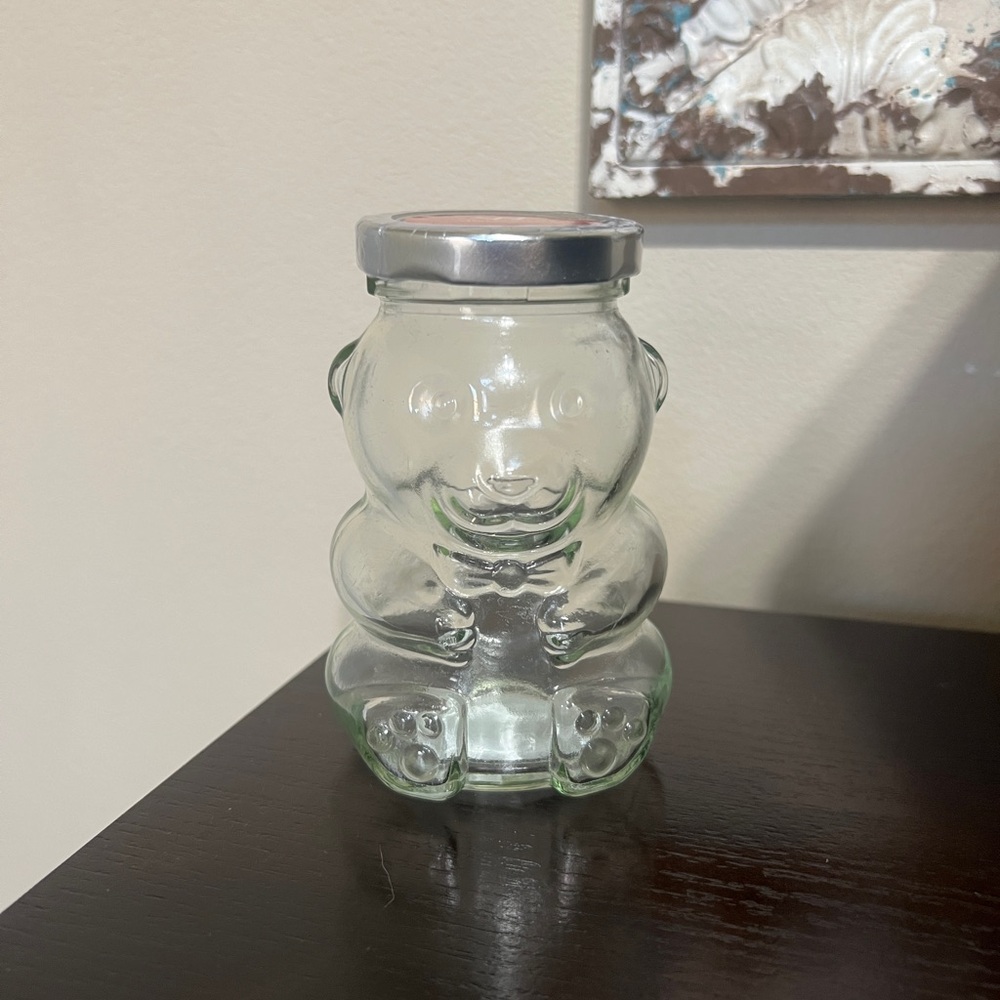 Clear Glass Bear Jar with Silver Lid